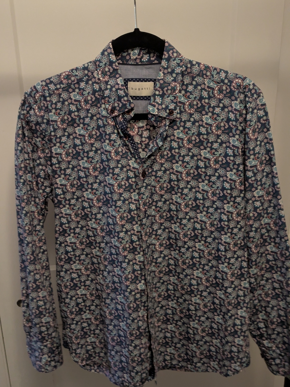Bugatti Navy Paisley-Print Long Sleeve Button-Down Shirt